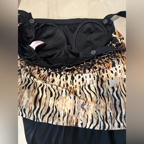 Rose Marie Reid Bathing Suit Swimwear Green Black Animal Print Size M - Picture 4 of 6